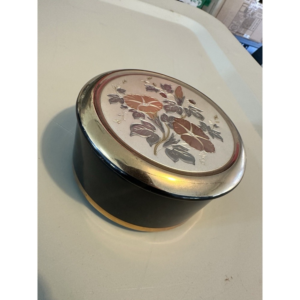 Vintage Himark Chokin Jewelry Trinket Box Porcelain Floral Made In Japan 4"